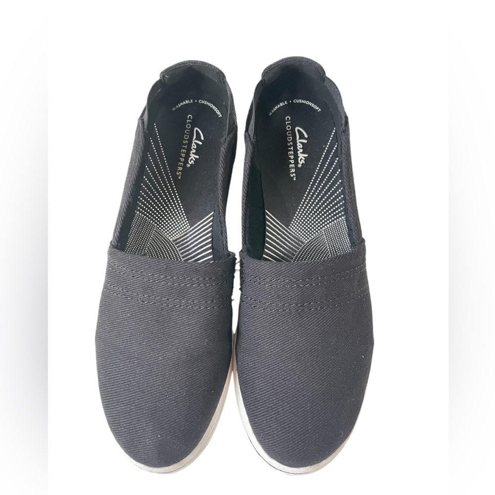 Clarks Cloud Stepper black Canvas Breeze Flats slip on women’s shoes
